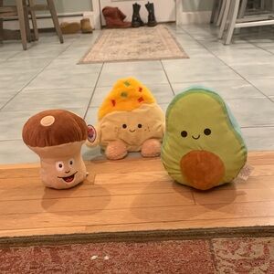 Plush Toy Set - Mushroom, nacho, and Avocado